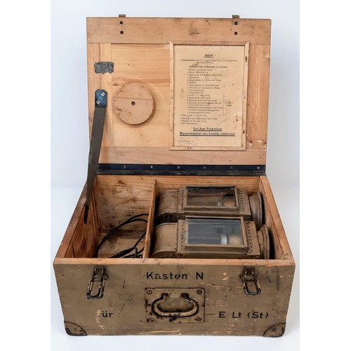 446 - A WW2 German Wooden Box Dated 1944 Containing 2 x Carbide Lanterns.