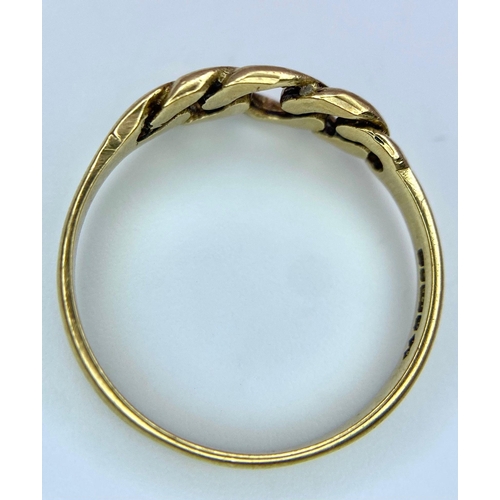 1086 - A Vintage 9K Yellow Gold Love-Knot Ring. Size L. 1.3g weight.