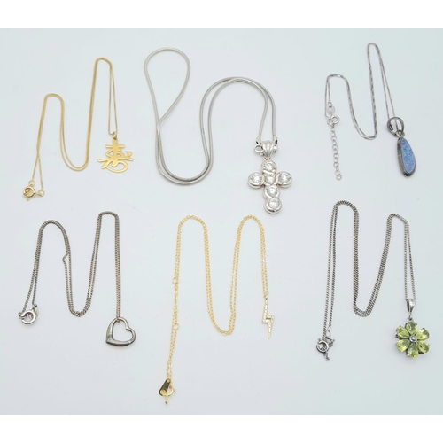 1092 - Six Different Style Sterling Silver Necklaces - Includes Peridot and Colour-Play pendants.