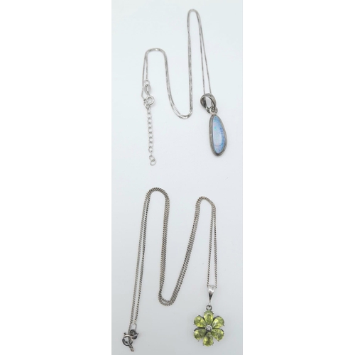 1092 - Six Different Style Sterling Silver Necklaces - Includes Peridot and Colour-Play pendants.