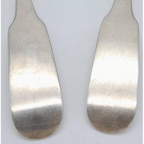 219 - Two Rare Antique Irish Tea Spoons. Crown over harp hallmark and a Hibernia mark but no letter. Maker... 