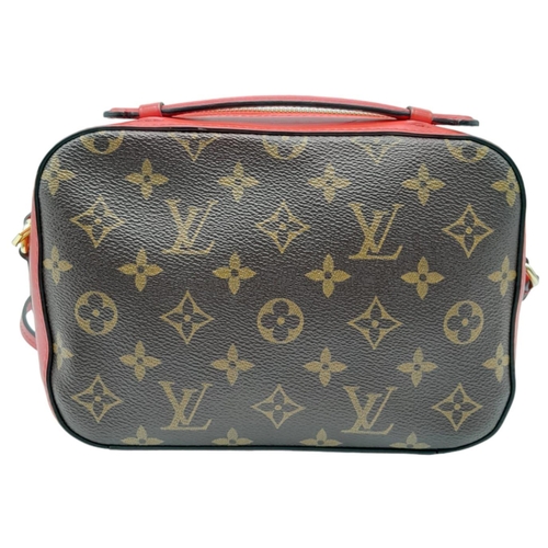 5 - A Louis Vuitton Saintonge shoulder bag, classic monogram canvas with red leather exterior and matchi... 