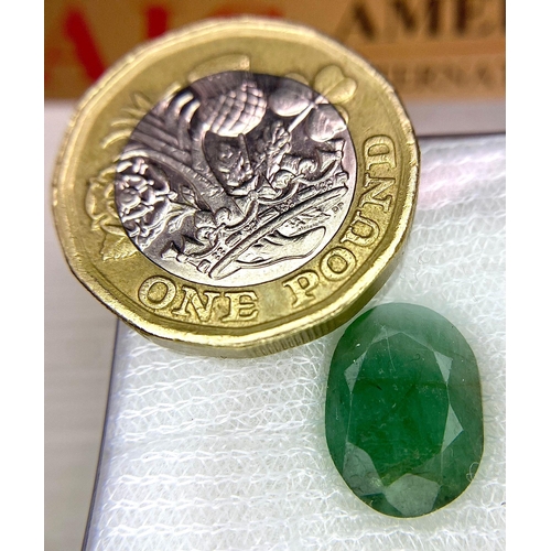 1107 - A 6.26Ct Zambian Natural Emerald Gemstone, in the Oval Faceted cut. Comes with the AIG Certificate a... 