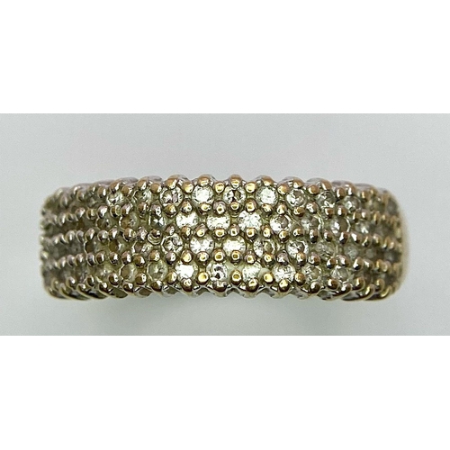 359 - A 9K YELLOW GOLD DIAMOND 3 ROW BAND RING. Size M, 0.33ctw, 2.7g total weight.    Ref: SC1130