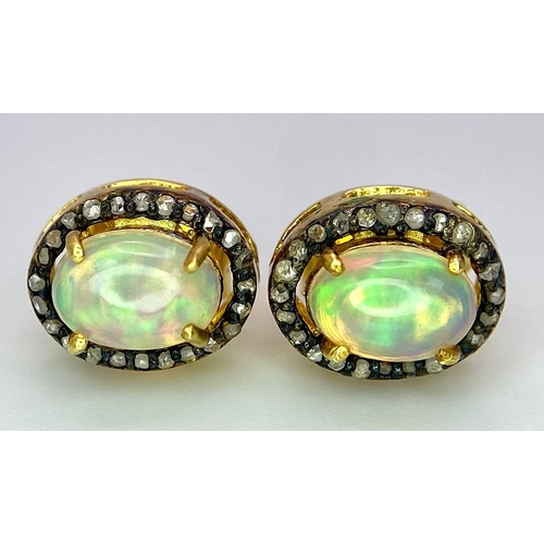 51 - A Pair of Opal and Diamond Stud 925 Silver Earrings. Opal 2ctw and diamonds 0.35ctw. 2.73g total wei... 