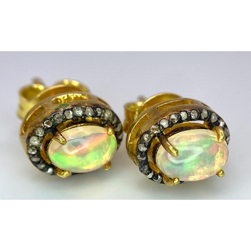 51 - A Pair of Opal and Diamond Stud 925 Silver Earrings. Opal 2ctw and diamonds 0.35ctw. 2.73g total wei... 