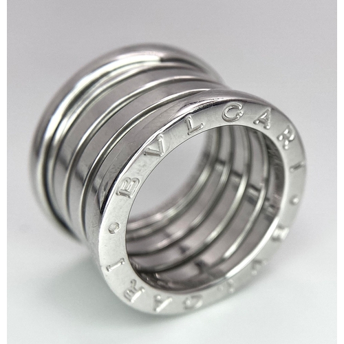 73 - An 18K White Gold Bulgari Designer B.Zero1 Ring. Size J. 11.95g weight. Ref: 14616