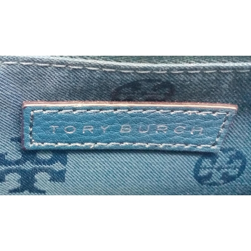 408 - A Tory Blue Pastel Blend Burch Shoulder Bag. Leather exterior with silver-toned hardware, chain and ... 