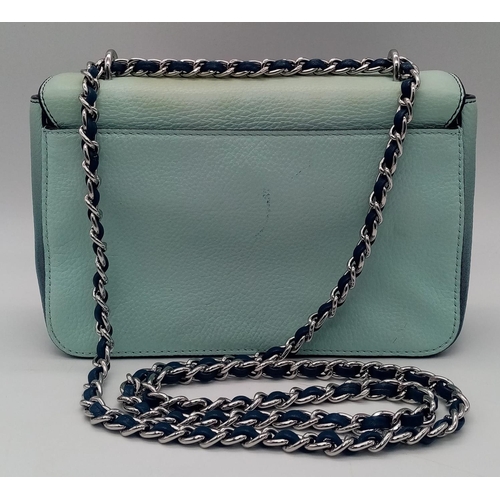 408 - A Tory Blue Pastel Blend Burch Shoulder Bag. Leather exterior with silver-toned hardware, chain and ... 