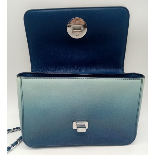 408 - A Tory Blue Pastel Blend Burch Shoulder Bag. Leather exterior with silver-toned hardware, chain and ... 