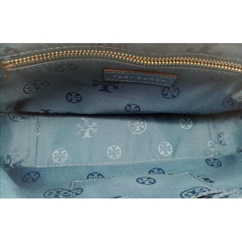 408 - A Tory Blue Pastel Blend Burch Shoulder Bag. Leather exterior with silver-toned hardware, chain and ... 