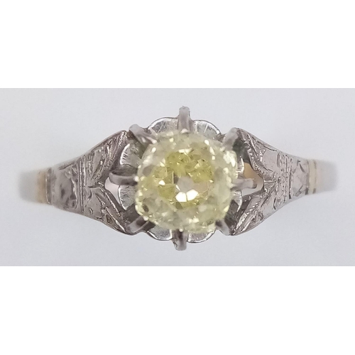 319 - An 18K White Gold and Yellow Diamond Solitaire Ring. Size M. 1.88g total weight. Ref: 15704