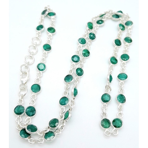 791 - An Emerald Gemstone Chain Necklace set in 925 Silver. 54cm length. Ref: 1105