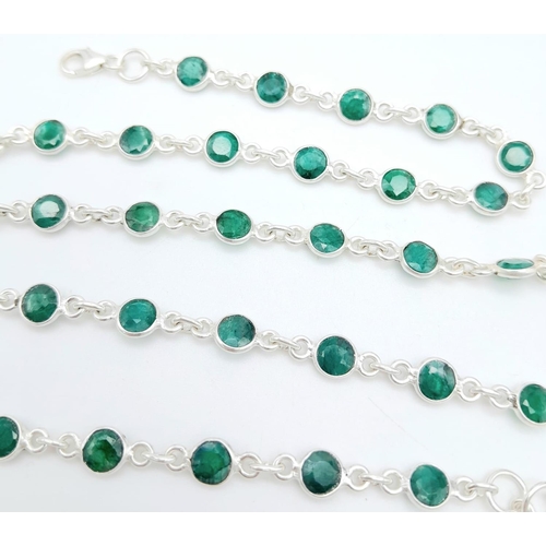 791 - An Emerald Gemstone Chain Necklace set in 925 Silver. 54cm length. Ref: 1105