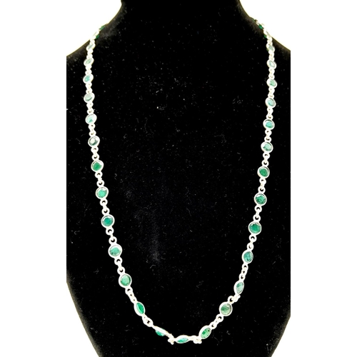 791 - An Emerald Gemstone Chain Necklace set in 925 Silver. 54cm length. Ref: 1105