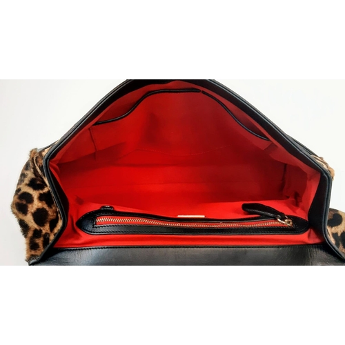 197 - A Christian Louboutin Sweet Charity Leather and Leopard Print Pony Hair Shoulder Bag. Gold tone hard... 