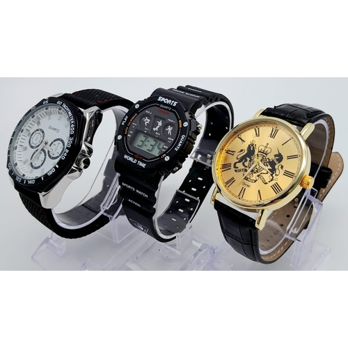 1364 - A Parcel of Three New Men’s Quartz Sports Watches in a Mele 10 Watch Leatherette Watch Box. Watches ... 