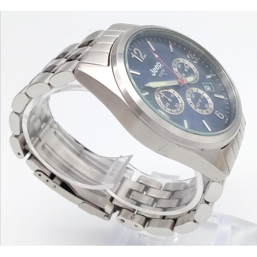 1484 - A Men’s Stainless Steel Chronograph Date Watch by Jeep. 45mm Including Crown. New Battery Fitted Dec... 