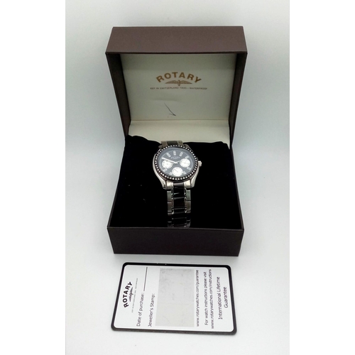 1188 - An Excellent Condition Stainless Steel Rotary, Stone Set Bezel, Quartz Watch Model LB04337. 39mm wid... 