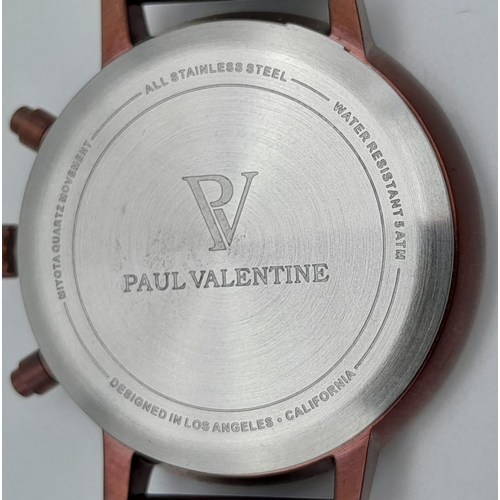 1176 - An Unworn Boxed Set Paul Valentine Multifunctional Mesh ‘Coffee’ Model Quartz Watch with Gold Tone B... 