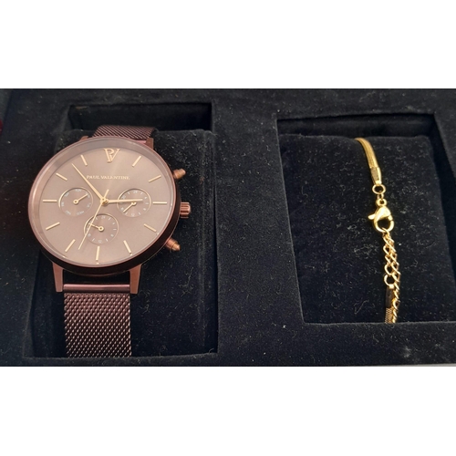 1176 - An Unworn Boxed Set Paul Valentine Multifunctional Mesh ‘Coffee’ Model Quartz Watch with Gold Tone B... 