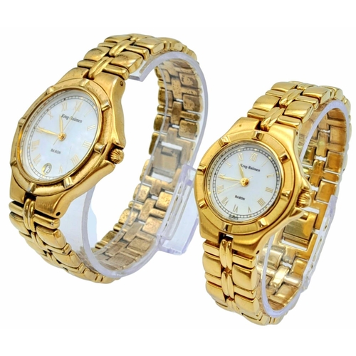 867 - A Matching Pair of His and Hers Gold Tone Watches by Krug-Baumen. Men’s watch is 46mm Including Crow... 