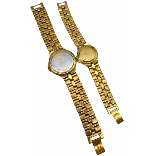 867 - A Matching Pair of His and Hers Gold Tone Watches by Krug-Baumen. Men’s watch is 46mm Including Crow... 