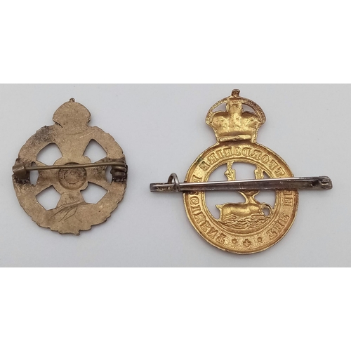 1113 - A Parcel of Two Vintage Military Regimental Cap Badges Comprising; 1) Waterloo- Rifle Brigade Badge-... 