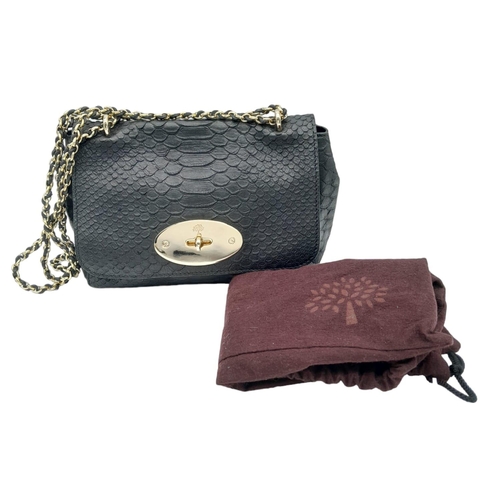 467 - A Mulberry Black Cecily Shoulder Bag. Snakeskin exterior with gold-toned hardware, chain and leather... 