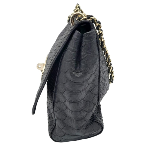 467 - A Mulberry Black Cecily Shoulder Bag. Snakeskin exterior with gold-toned hardware, chain and leather... 