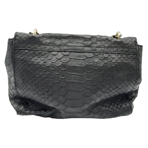 467 - A Mulberry Black Cecily Shoulder Bag. Snakeskin exterior with gold-toned hardware, chain and leather... 