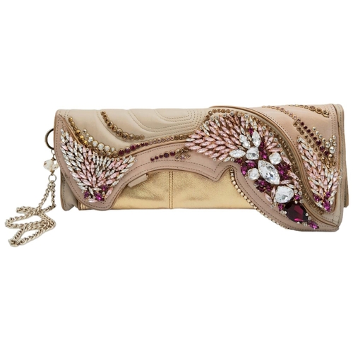 1316 - An Outlandish Large Decorative Multi-Coloured Stone Clutch Bag. Three tone leather exterior. With du... 