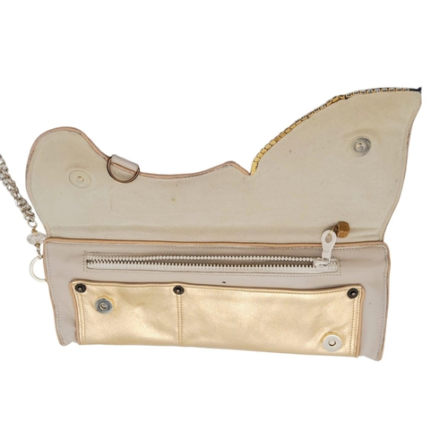 1316 - An Outlandish Large Decorative Multi-Coloured Stone Clutch Bag. Three tone leather exterior. With du... 