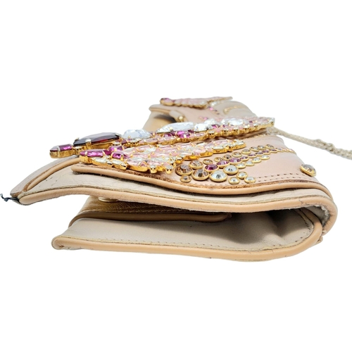 1316 - An Outlandish Large Decorative Multi-Coloured Stone Clutch Bag. Three tone leather exterior. With du... 