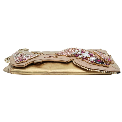 1316 - An Outlandish Large Decorative Multi-Coloured Stone Clutch Bag. Three tone leather exterior. With du... 