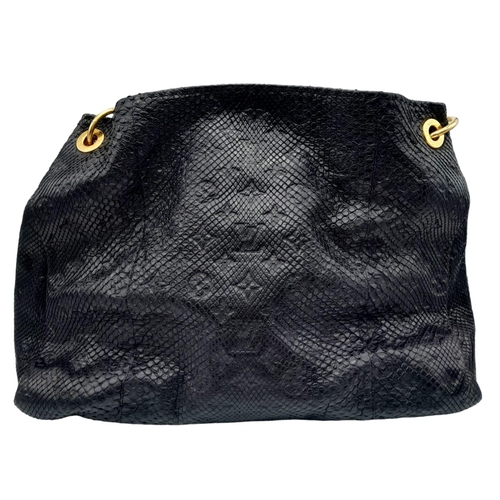 117 - A Louis Vuitton Monogram Black Snakeskin Tote Bag. Gold tone hardware. Spacious black leather interi... 