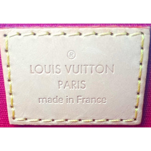 747 - A Louis Vuitton Pomme D'Amour Monogram Vernis Bellevue PM Bag. Red patent leather exterior. Red text... 