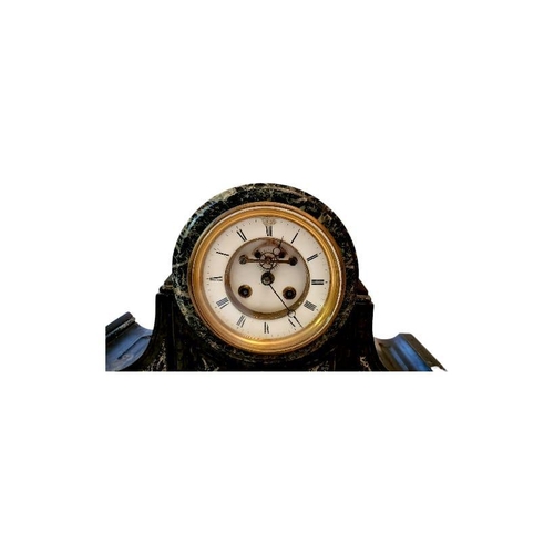 443 - A Victorian Slate Mantel Clock with Eight Day French Bell Strike Movement and Visual Escapement. Bou... 