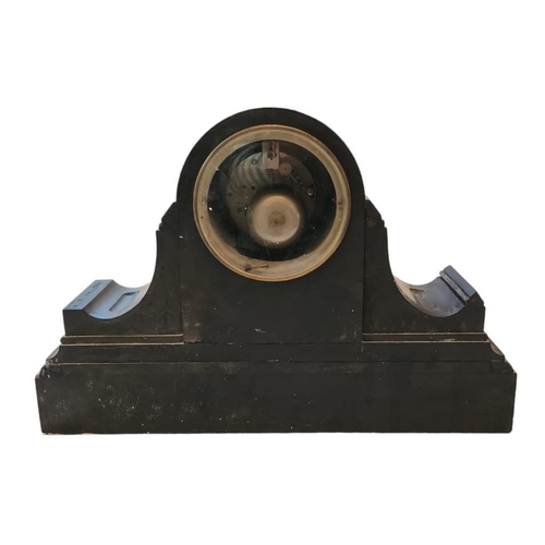 443 - A Victorian Slate Mantel Clock with Eight Day French Bell Strike Movement and Visual Escapement. Bou... 