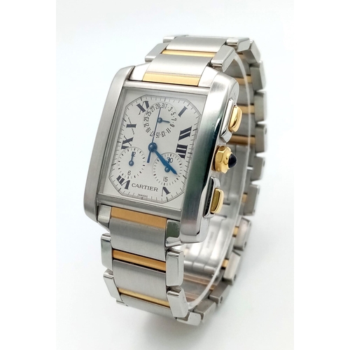 250 - A Cartier Tank Francaise Bi-Metal Quartz Chronograph Gents Watch. 18k gold and stainless steel brace... 