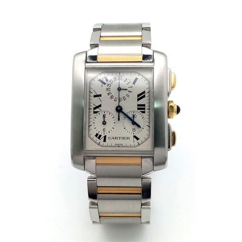 250 - A Cartier Tank Francaise Bi-Metal Quartz Chronograph Gents Watch. 18k gold and stainless steel brace... 