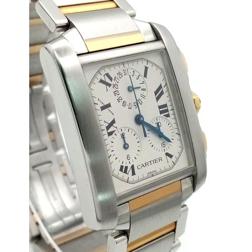 250 - A Cartier Tank Francaise Bi-Metal Quartz Chronograph Gents Watch. 18k gold and stainless steel brace... 