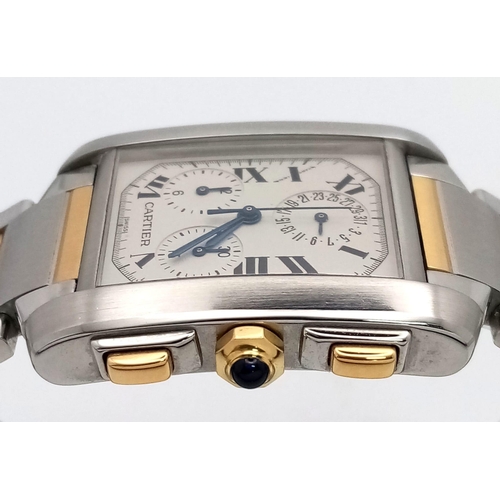 250 - A Cartier Tank Francaise Bi-Metal Quartz Chronograph Gents Watch. 18k gold and stainless steel brace... 