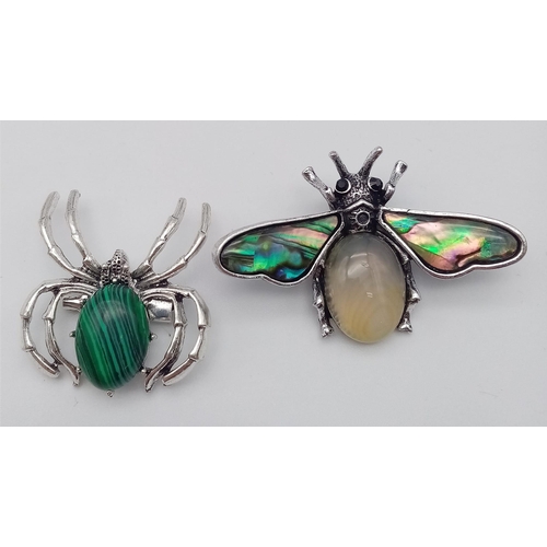 1374 - An Opalite Bee and Marcasite Spider Brooch.