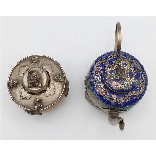 375 - Two Superb Antique Chinese Miniature Teapots (circa 1900) - both on silver mounts hallmarked to base... 