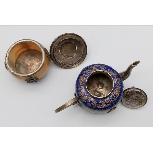 375 - Two Superb Antique Chinese Miniature Teapots (circa 1900) - both on silver mounts hallmarked to base... 