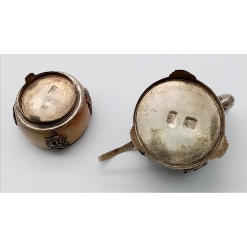 375 - Two Superb Antique Chinese Miniature Teapots (circa 1900) - both on silver mounts hallmarked to base... 