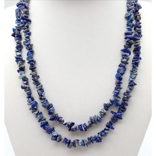 442 - Two Rough Natural Gemstone Necklaces. Tigers Eye and Lapis Lazuli. Both 86cm.