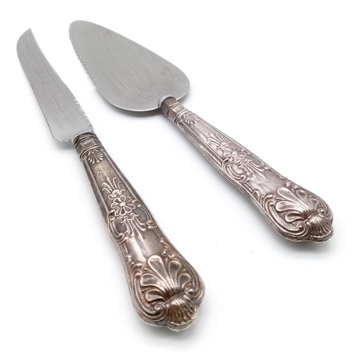 645 - A Vintage Silver Handled Cake Server with Hallmarked Handle - Comes with an Additional Cake Knife, a... 