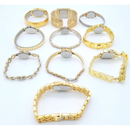 767 - A SELECTION OF 10 GOLD TONE BRACELET WATCHES AF

H 2007